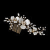 Gold Ivory Enameled Flower Bridal Wedding Hair Comb w/ Rhinestones 5206