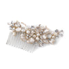Gold Ivory Freshwater Pearl & Rhinestone Floral Bridal Wedding Hair Comb 120