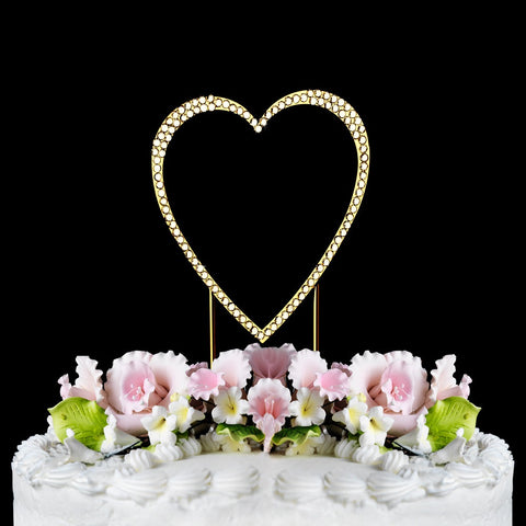 Gold Plated Crystal Wedding Heart Cake Toppers
