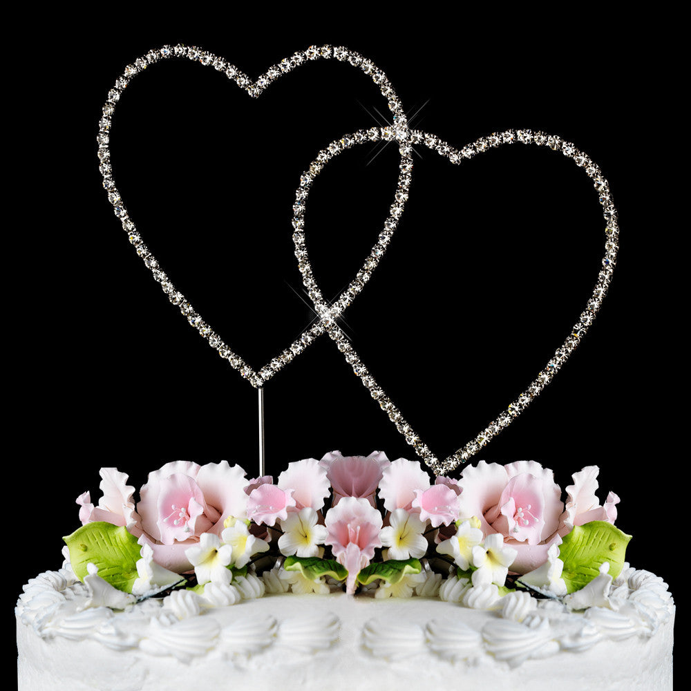Silver Plated Crystal Wedding Heart Cake Toppers