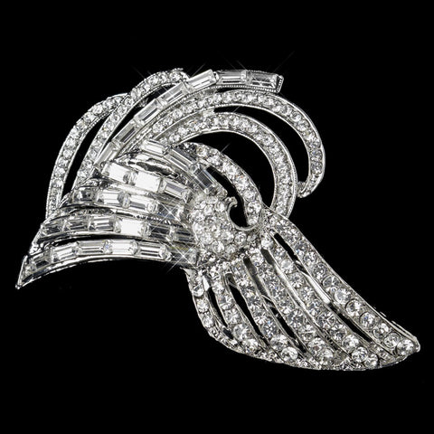 Antique Silver Clear Rhinestone Vintage Deco Style Bridal Wedding Hair Clip 100