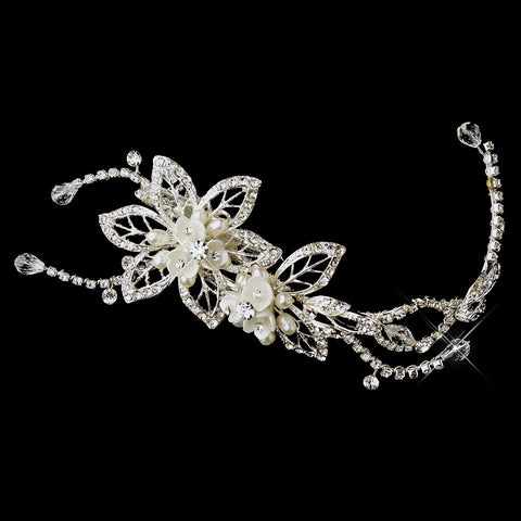 * Pearl & Rhinestone Bridal Wedding Headpiece Bridal Wedding Hair Clip 2496 Silver Ivory