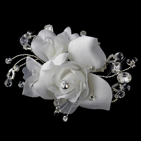 * Rhinestone & Crystal Bead Flower Bridal Wedding Hair Clip 2530