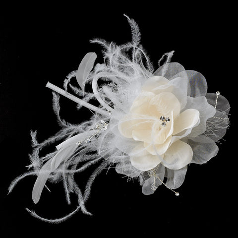 Ivory Rum Feather Fascinator Bridal Wedding Hair Clip 2629