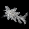 * Silver Ivory Feather, Crystal & Rhinestone Flower Bridal Wedding Hair Clip 2664