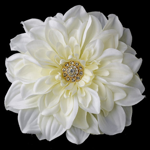 * Elegant Gold and Diamond White Rhinestone Jeweled Royal Dahlia Diamond White Gold Flower Bridal Wedding Hair Clip or Bridal Wedding Hair Clip Bridal Wedding Brooch 417