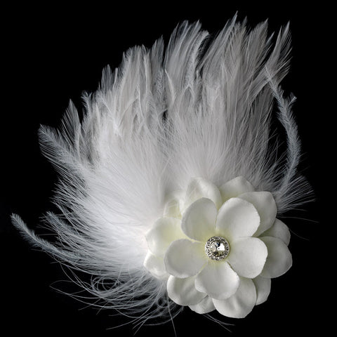 * Flower Feather Fascinator Bridal Wedding Hair Clip 421 with Bridal Wedding Brooch Pin