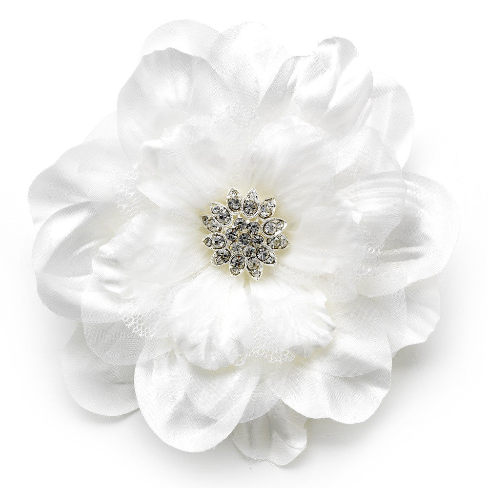 Beautiful Crystal Accented Flower Bridal Wedding Hair Clip or Bridal Wedding Hair Clip Bridal Wedding Brooch 426 White or Ivory