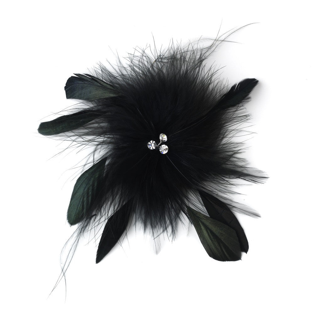 Bridal Wedding Crystal Black Feather Fascinator Bridal Wedding Hair Clip 442 with Bridal Wedding Brooch Pin