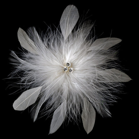 Bridal Wedding Crystal Feather Fascinator Bridal Wedding Hair Clip 442 with Bridal Wedding Brooch Pin ( Ivory White Red Black or Cafe )