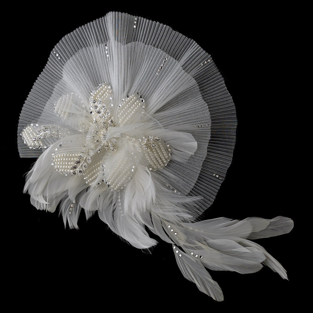 * Ivory Bridal Wedding Hair Clip Fascinator 471