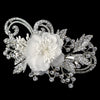 Ivory Fabric Flower with Silver Rhinestone Accented Leaves