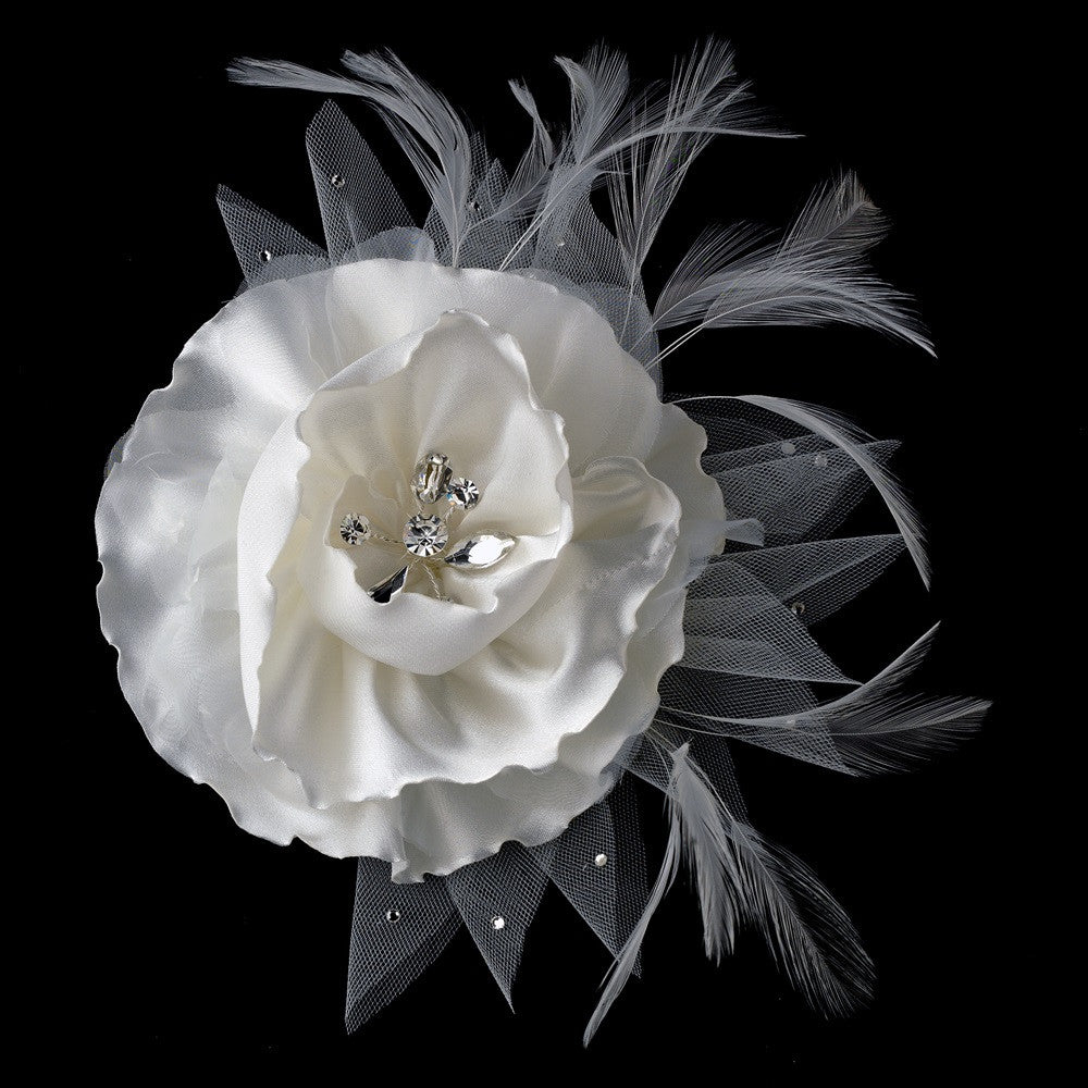 Ivory or White Flower Bridal Wedding Hair Clip 473 with Bridal Wedding Brooch Pin