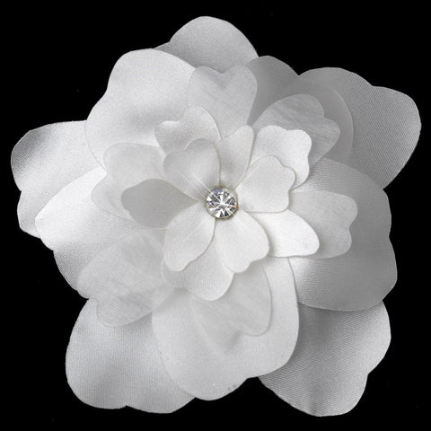 Rhinestone Jewel Diamond White Satin Fabric Flower Bridal Wedding Hair Clip 484