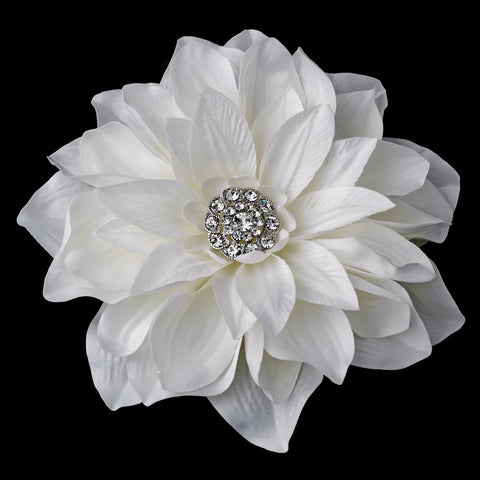 Rhodium Dahlia Bridal Wedding Hair Clip 517 or Bridal Wedding Hair Clip Bridal Wedding Brooch with Ivory Petals & Sparkling Crystals