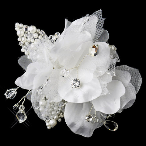 * Pearl & Crystal Rhinestone Bridal Wedding Flower Bridal Wedding Hair Clip 5285