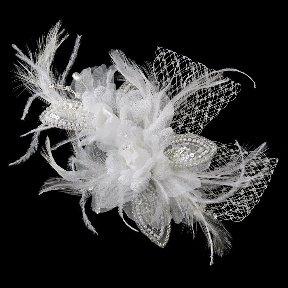 * Crystal & Freshwater Pearl Feather Bridal Wedding Flower Bridal Wedding Hair Clip 5286