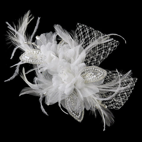 * Crystal & Freshwater Pearl Feather Bridal Wedding Flower Bridal Wedding Hair Clip 5286
