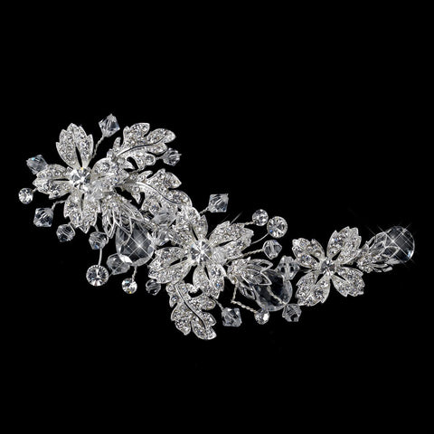 Silver Clear Swarovski Crystal Bead & Rhinestone Flower Bridal Wedding Hair Clip 7040