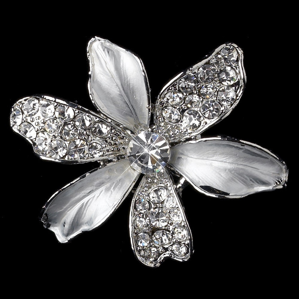 Rhodium Clear Rhinestone Flower Bridal Wedding Hair Clip 7130