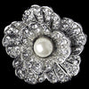 Rhodium Ivory Pearl & Rhinestone Flower Bridal Wedding Hair Clip 7131