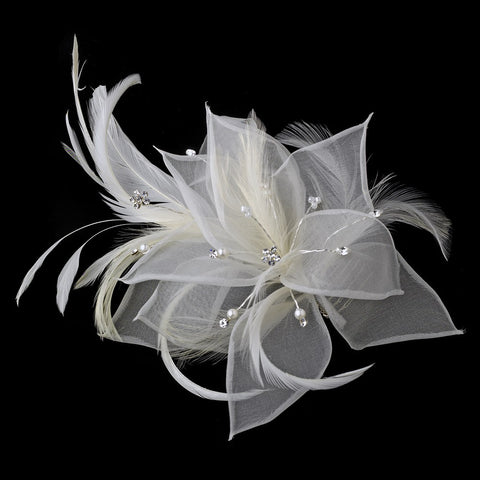 Flower Feather Fascinator with Pearls, Rhinestones & Seed Beads 7805