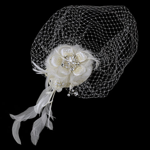 Exquisite Bridal Wedding Hat and Birdcage Bridal Wedding Veil on Bridal Wedding Hair Clip in White or Ivory 8127