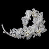 Silver Fabric Freshwater Pearl & Rhinestone Flower Bridal Wedding Hair Clip 9634