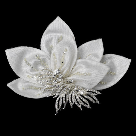 * Ornate Ivory Floral Bridal Wedding Hair Clip with Rhinestone Accentuations 9635