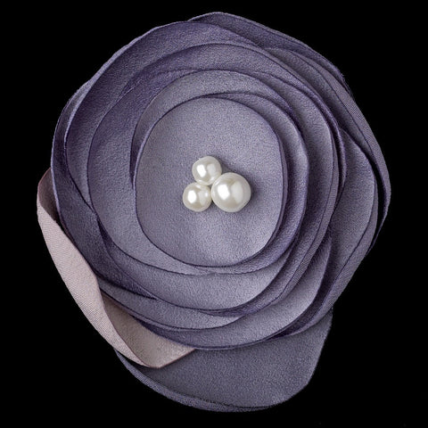 Purple Flower Sophistication Bridal Wedding Hair Clip with Faux Pearl Accents 9940 with Additional Bridal Wedding Brooch Pin