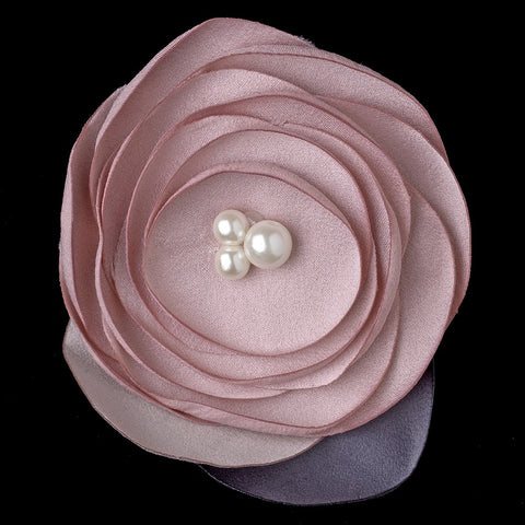 Rum Pink Flower Sophistication Bridal Wedding Hair Clip with Faux Pearl Accents 9940 with Additional Bridal Wedding Brooch Pin