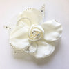 Ivory Fabric Mesh Lace Flower Bridal Wedding Hair Clip with Rhinestones & Pearls