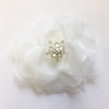 White Sheer Organza Flower Bridal Wedding Hair Clip with Clear Rhinestones & Swarovski Crystal Beads