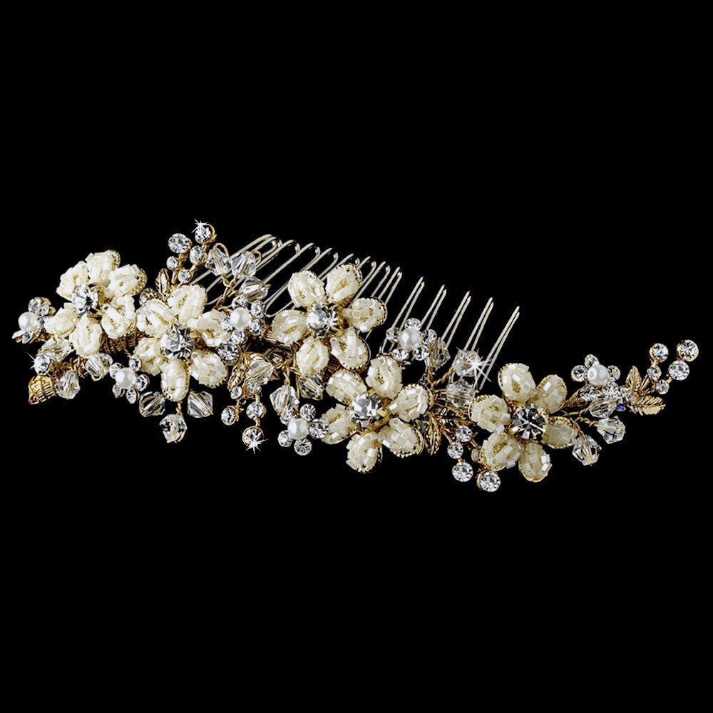 Elegant Gold Floral Bridal Wedding Hair Comb 037