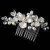 Silver Freshwater Pearl & Rhinestone Floral Bridal Wedding Hair Comb 120