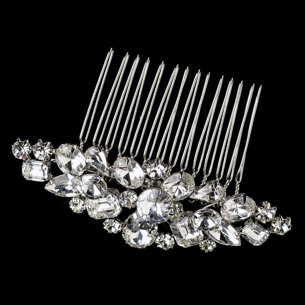 Rhodium Clear Multi Cut Rhinestone Bridal Wedding Hair Comb 1350