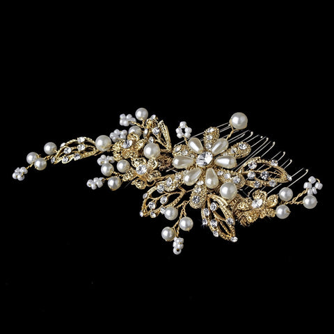 Gold and Ivory Pearl Bridal Wedding Hair Comb 1643
