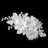 Silver Diamond White Lace Flower w/ Light Ivory Pearl Accent Bridal Wedding Hair Comb 22