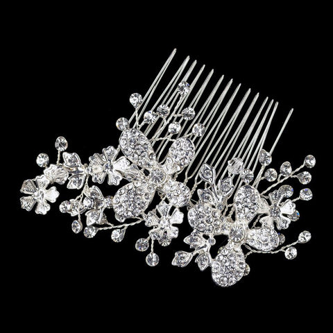 Silver Clear Rhinestone & Swarovski Crystal Flower Bridal Wedding Hair Comb 23