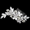 Silver Ivory Pearl & Rhinestone Flower Leaf Bridal Wedding Hair Comb 36
