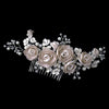 Silver Rum Pink Pearl & Rhinestone Bridal Wedding Hair Comb with Matte Satin Flowers 4196