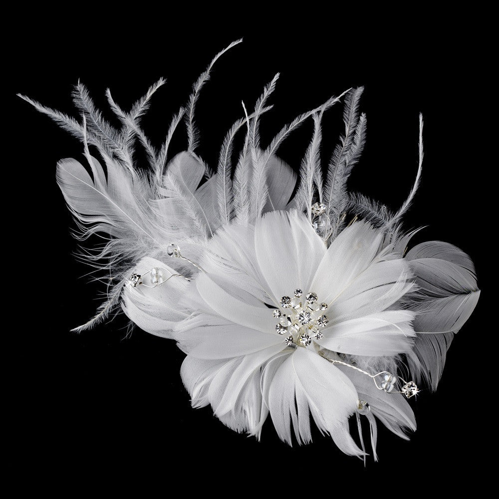 * Beautiful Feather Fascinator Bridal Wedding Flower Bridal Wedding Hair Clip or Bridal Wedding Hair Comb 441 White or Ivory