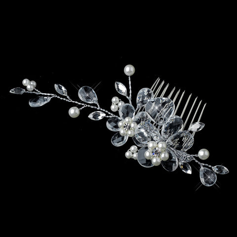 Silver Ivory Pearl & Rhinestone Bridal Wedding Hair Comb 4710