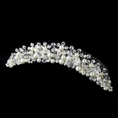 Exquisite Silver Bridal Wedding Hair Comb w/ Ivory Pearls & Swarovski Crystals 476
