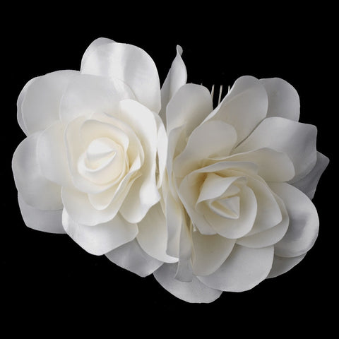 Graceful White or Ivory Double Flower Bridal Wedding Hair Clip or Bridal Wedding Hair Comb 5690