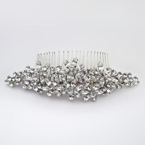 Rhodium Silver Floral Flexible Rhinestone Bridal Wedding Hair Comb 57