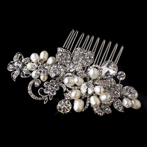 Antique Silver Pearl Bridal Wedding Hair Comb 595