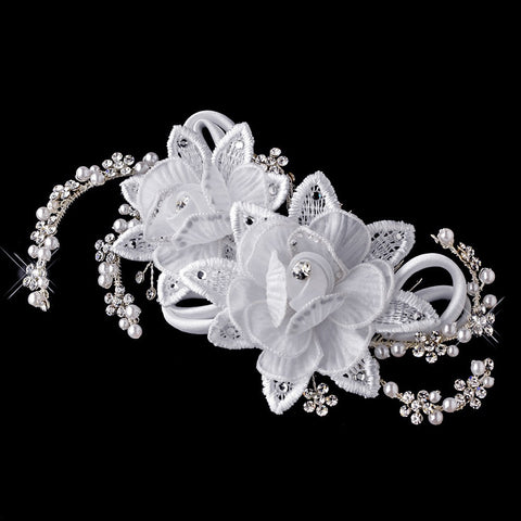 * Silver White Bridal Wedding Hair Comb 600