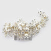 Lt Champagne Gold Plated Rhinestone & Ivory Pearl Floral Bridal Wedding Hair Comb 62