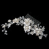 Lt Champagne Silver Plated Rhinestone & Ivory Pearl Floral Bridal Wedding Hair Comb 62
